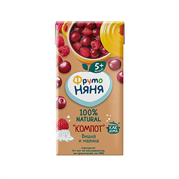 Компот ФрутоНяня с вишней и малиной с сахаром с 5 месяцев, 200мл