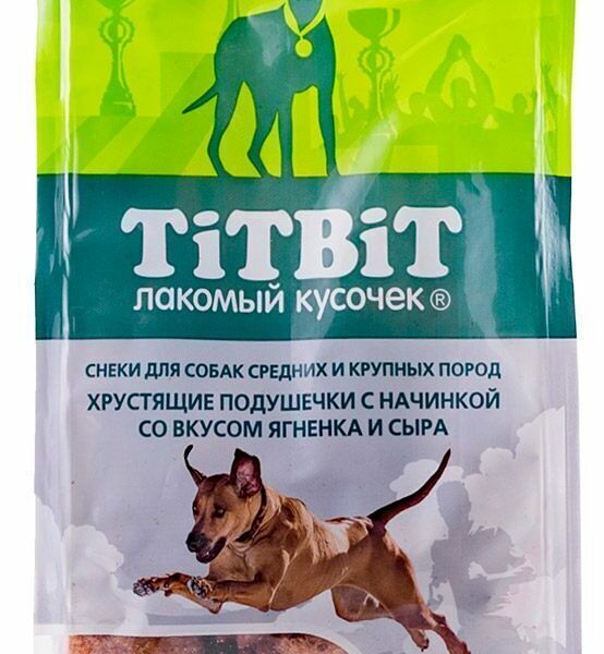 Лакомство для собак TiTBiT хрустящие подушечки с начинкой Вкус ягненок и сыр