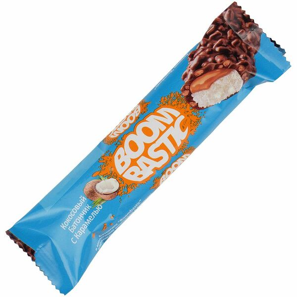 Батончик Boombastic в молочном шоколаде с кокосом, карамелью и хрустящим рисом 35гр