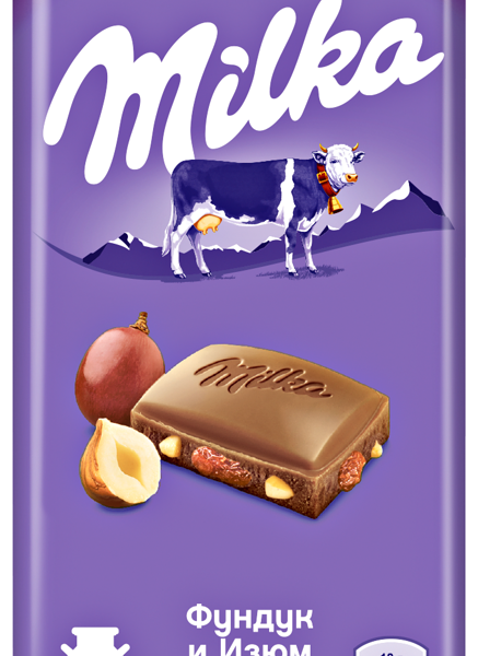 Шоколад молочный Milka с фундуком и изюмом, 90г