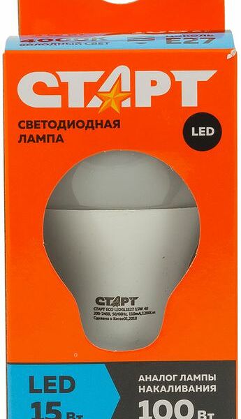 Лампа светодиодная Старт Eco LED GLS E27 15W 40 холодный свет