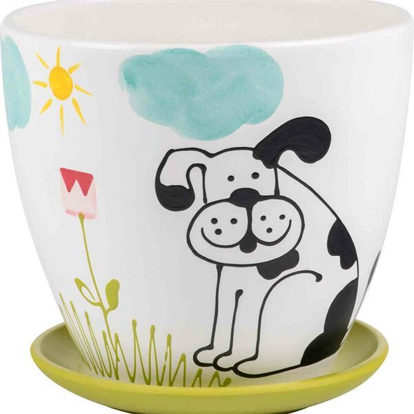 Горшок керамический с подставкой Собака