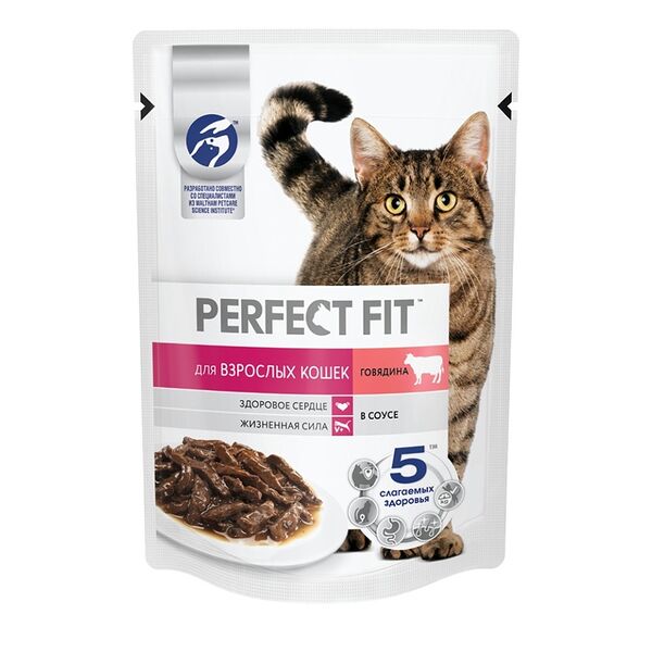 Влажный корм Perfect Fit для взрослых кошек, с говядиной 75 г