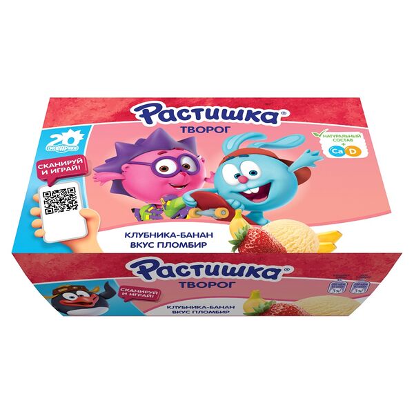 Творог РАСТИШКА жир. 3.5% с клубникой и бананом вес 270г