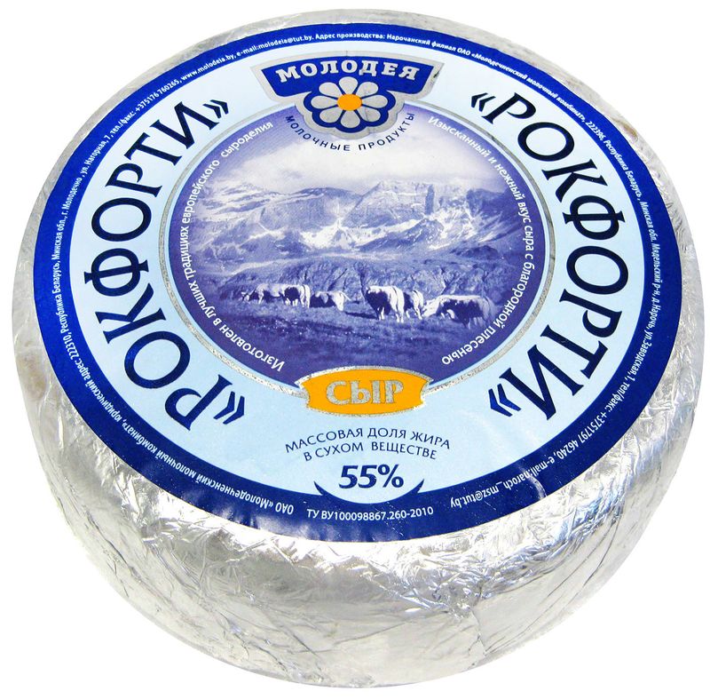 

Сыр Молодея Рокфорти мягкий с голубой плесенью 55% вес