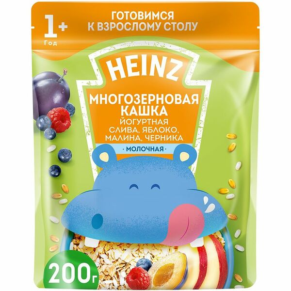 Каша многозерновая йогуртная Heinz Слива, яблоко, малина, черника с 1 года 200 г