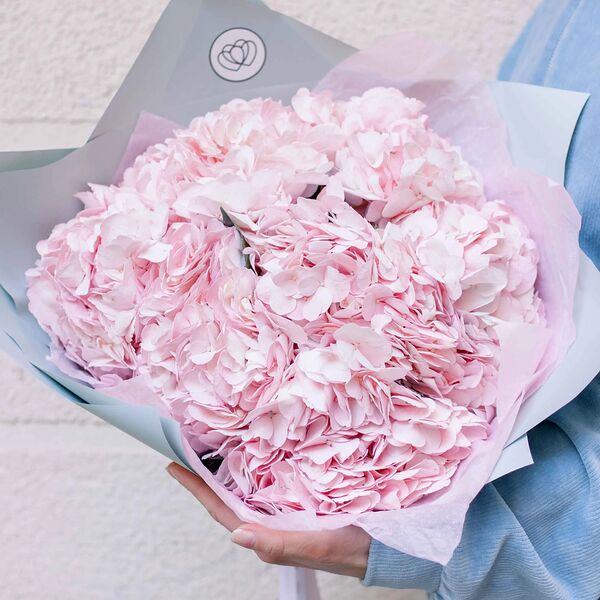 Букет из 7 розовых гортензий