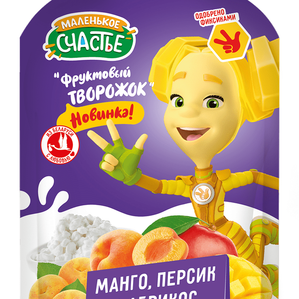 Пюре Фиксики Творожок-Манго-Абрикос-Персик 85г ДП Маленькое счастье