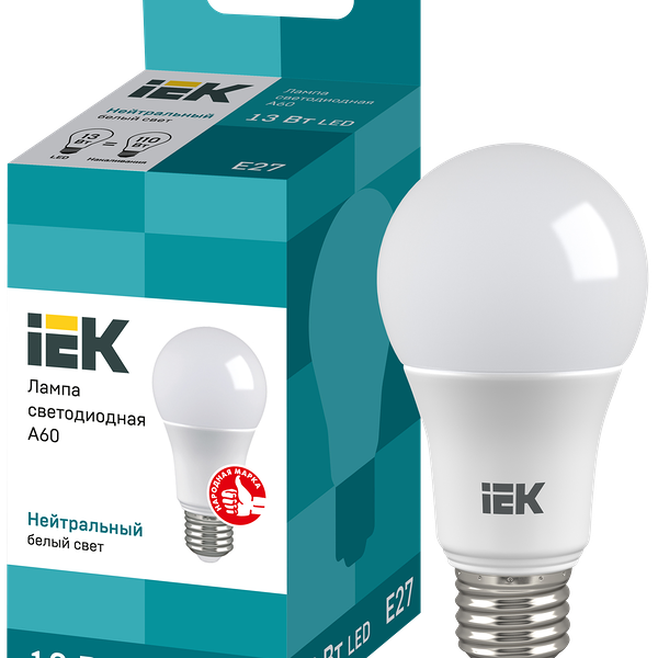 Лампа IEK LED A60, шар, 13Вт, 230В, 4000К, E27