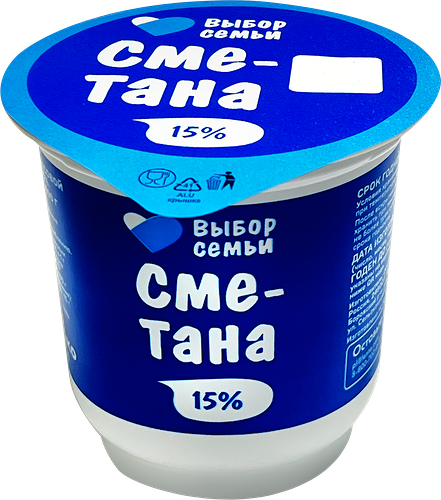 Сметана Выбор Семьи 15%, без змж, 300г