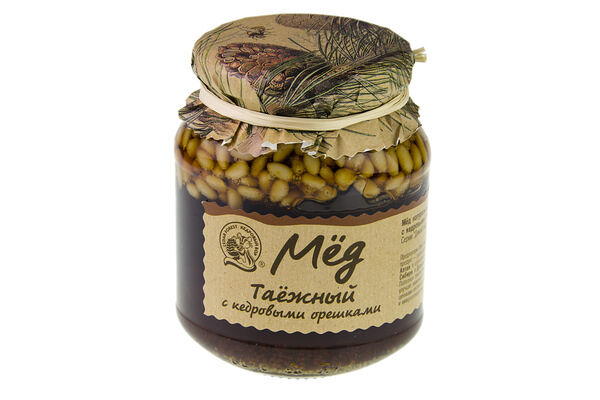 Мед КЕДРОВЫЙ БОР Таежный, с сибирскими кедровыми орешками