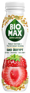 Биойогурт BioMax Двойное действие с клубникой, земляникой и миксом семечек 1.9% в Магнит со скидкой –18%