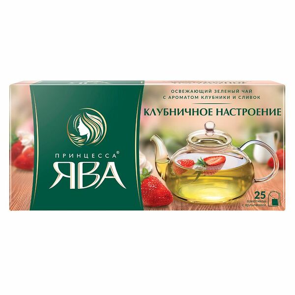 Чай зеленый Принцесса Ява Клубничное настроение в пакетиках 25 шт 37.5 г