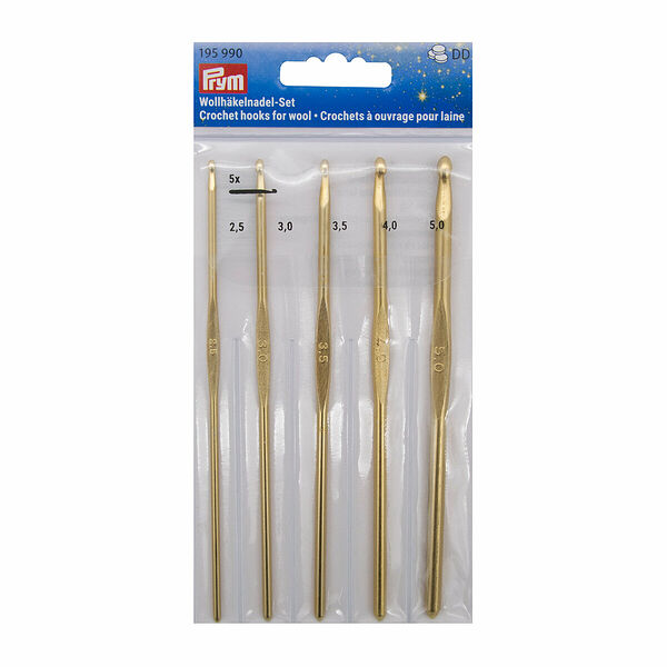 195990 Набор крючков для вязания, алюм.,цв.светл.зол. 2,5-5,0мм Prym