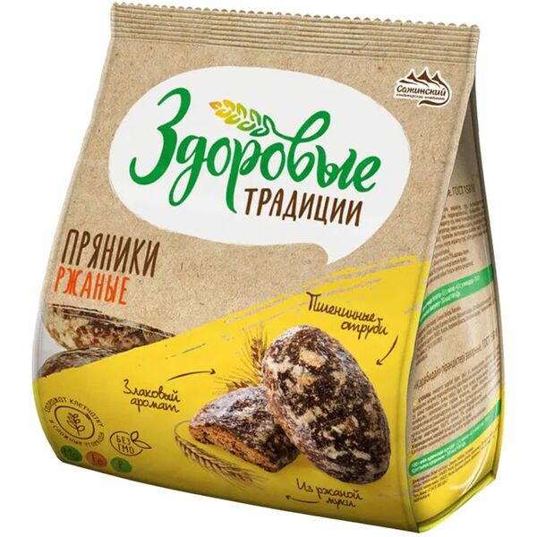 Пряники заварные Здоровые традиции Ржаные, 340 г