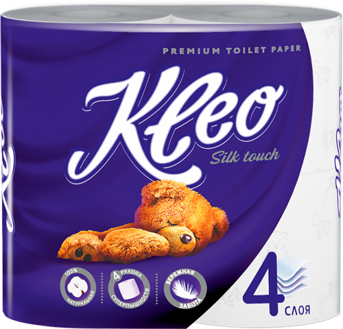 

Бумага туалетная KLEO Silk Touch белая 4-слоя, 4шт