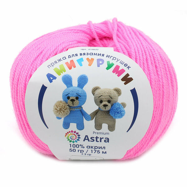Пряжа Astra Premium 'Амигуруми' 50гр 175 м (100% акрил)(054 суперрозовый),шт