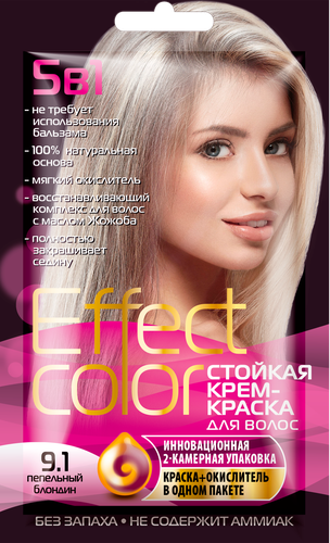

Стойкая крем-краска для волос Effect Color 5в1 9.1 Пепельный блондин