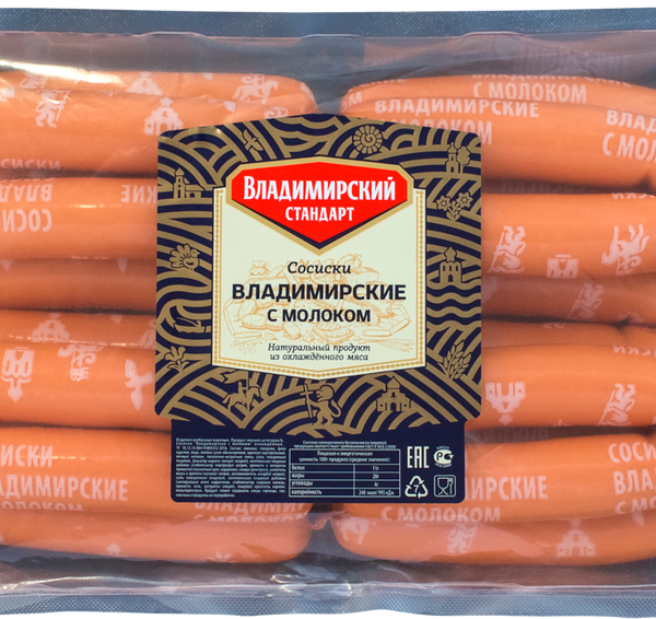 Сосиски Владимирский Стандарт Владимирские с молоком ц/о, вес