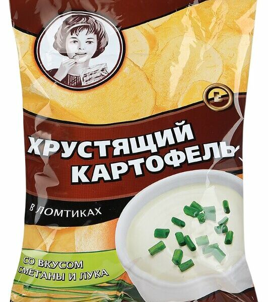 Чипсы картофельные Хрустящий картофель в ломтиках со вкусом Сметаны и лука