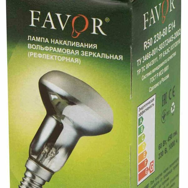 Лампа накаливания Favor R50 230В E14 рефлектор, 60 Вт