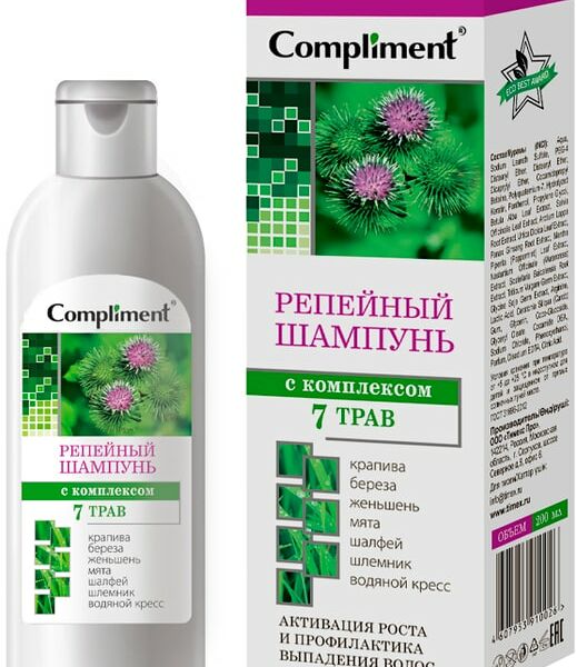 Шампунь для волос Compliment репейный с комплексом 7 трав 200мл