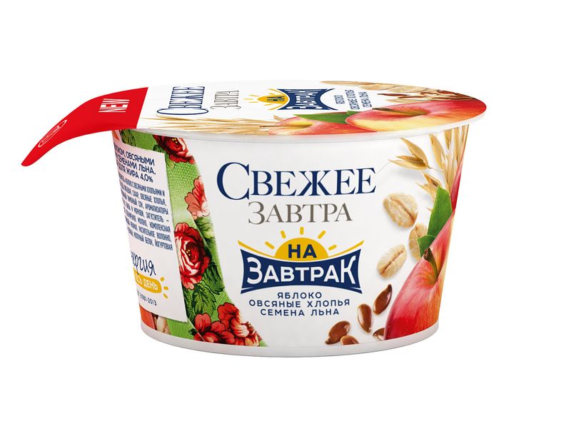 

Йогурт Свежее Завтра на завтрак с яблоком, овсяными хлопьями и семенами льна 4% 150 г