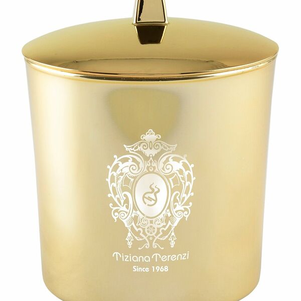 TIZIANA TERENZI Foco Cвеча с ароматом духов Draco в золотом стекле 2 деревянных фитиля, 500 г