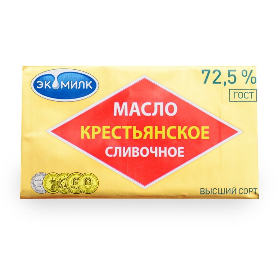 

Масло сливочное Экомилк Крестьянское 72,5% 180г Россия, БЗМЖ