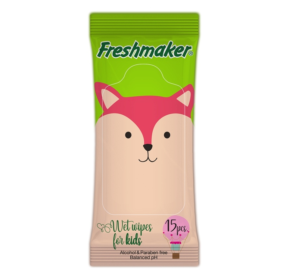 

Салфетки влажные детские, Freshmaker, 15 шт., Турция, дизайн в ассортименте
