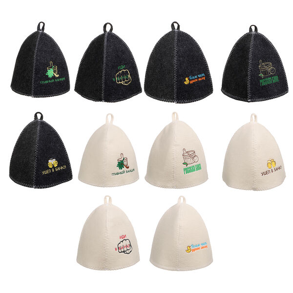 Шапка банная классическая с вышивкой, 30% шерсть, 70% полиэфир, 20x27x3см, 5 дизайнов в ассортименте