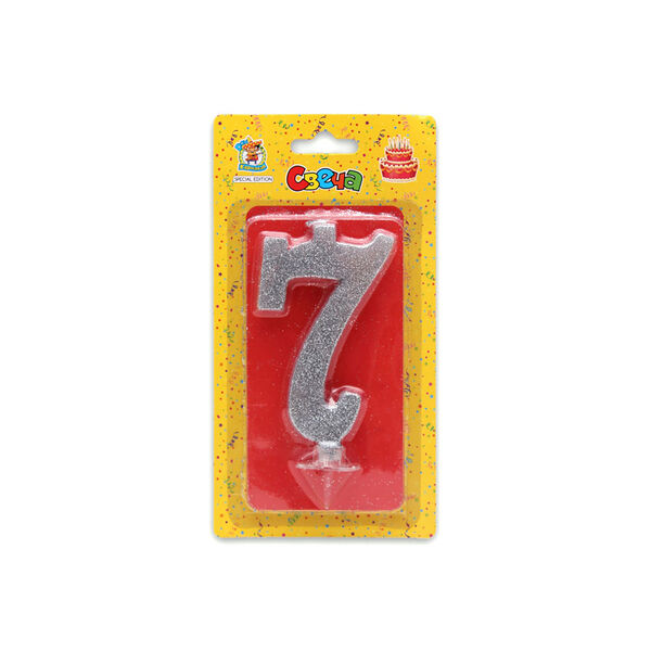 Свеча для торта миленд серебряный глиттер малая цифра 7 с-1835