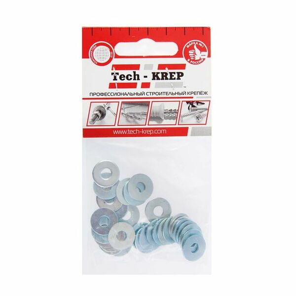 Шайба DIN 9021 кузовная, М 5мм, 30шт, оцинкованная, TECH-KREP