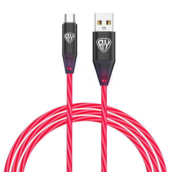 Кабель для зарядки светящийся BY type-c, 1м, 2.4а, быстрая зарядка,  подсв. оранжевая, герои, заря