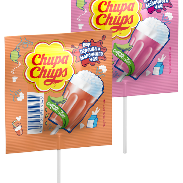 Карамель Chupa Chups в ассортименте Молочный чай и персик/Молочный чай и клубника