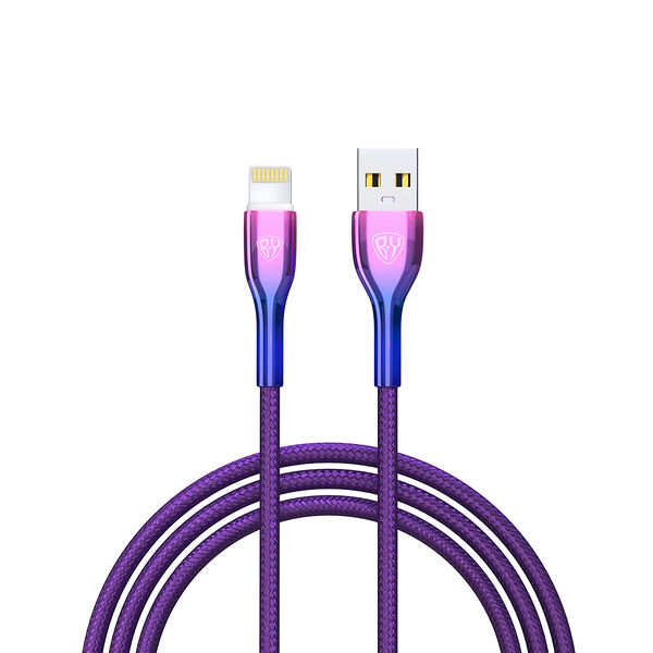 By кабель для зарядки jam ip, 1м, быстрая зарядка 2.4а, 12w, тканевый, фиолетовый