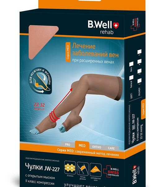 Чулки компрессионные B.Well Med с открытым мысом 2 класс размер 2 арт. JW-227 натуральные 