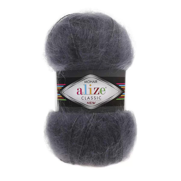 Пряжа ALIZE 'Mohair classic new' 100гр. 200м (25%мохер, 24%шерсть, 51%акрил)(53 темно-серый)