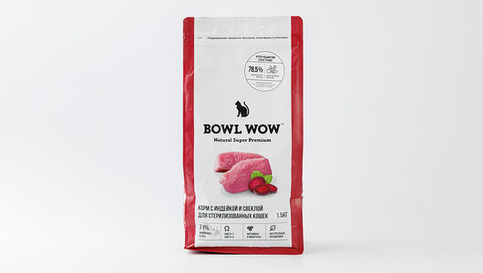 Сухой корм для кошек BOWL WOW с индейкой, курицей и свеклой для стерилизованных кошек 1,5 кг.