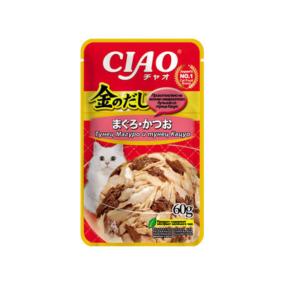 Влажный корм для кошек Инаба Чао (Inaba Ciao) Золотой бульон (Kinnodashi) Тунец магуро и тунец кацуо в желе 60 г