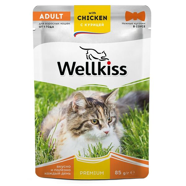 Adult влажный корм Wellkiss для взрослых кошек с курицей в соусе
