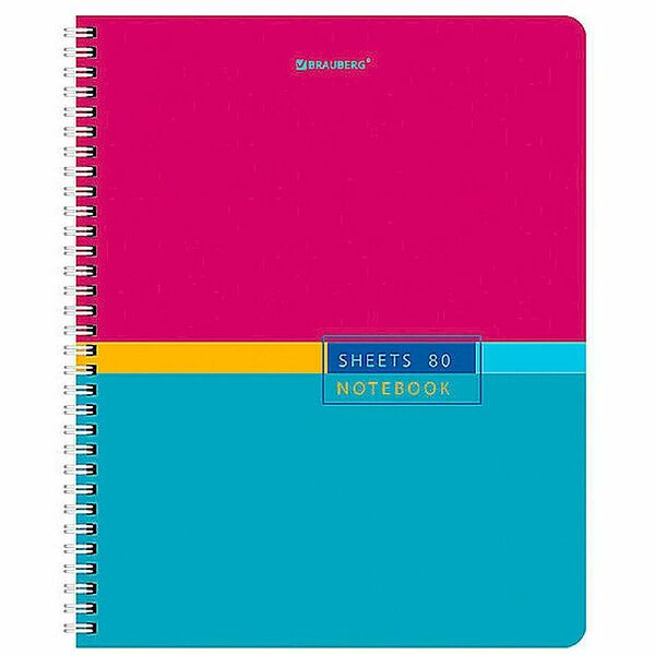 Тетрадь Brauberg общая гребень клетка, 80л, в ассортименте