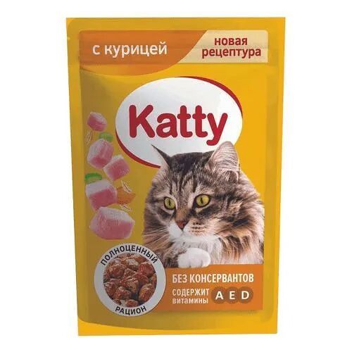 Корм KATTY PRO с курицей в желе для кошек консервированный полнорационный пауч-пакет
