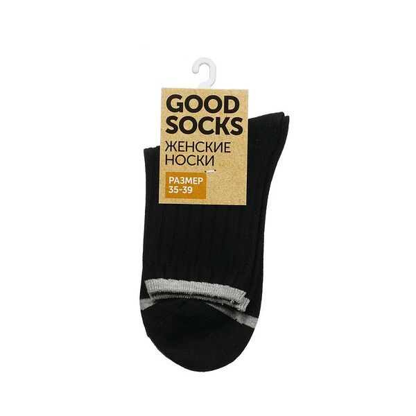 Женские однотонные носки Good Socks Лапша/Полоска, черные, р.35-39