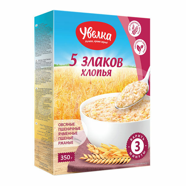 Хлопья Увелка 350гр 5-ти Зерновые Тонкие карт/уп