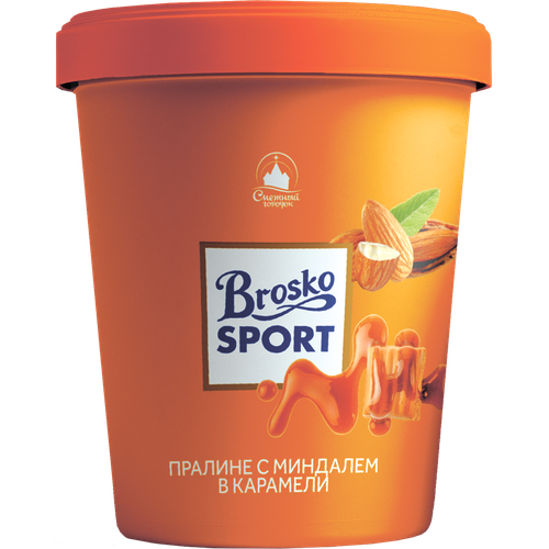 

Мороженое BROSKO Sport, пралине с миндалем в карамели 10%, без змж, ведерко, 260г