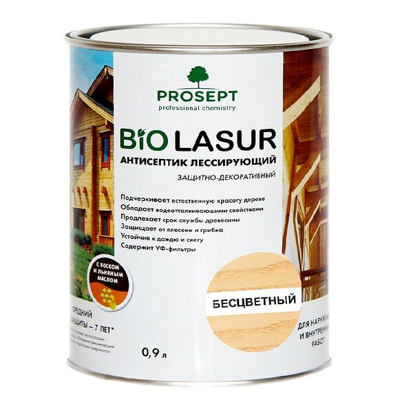 Антисептик лесирующий PROSEPT BioLasur, бесцветный, готовый состав, 0,9л
