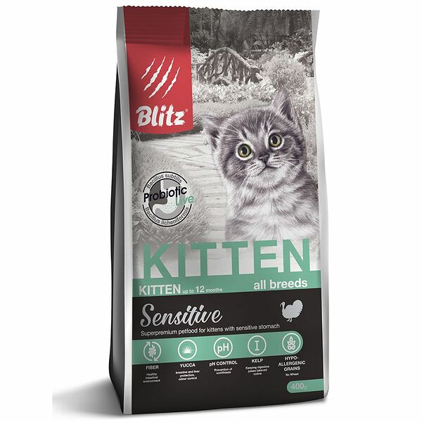 Сухой корм Blitz Sensitive Kitten All Breeds для котят индейка, 400г