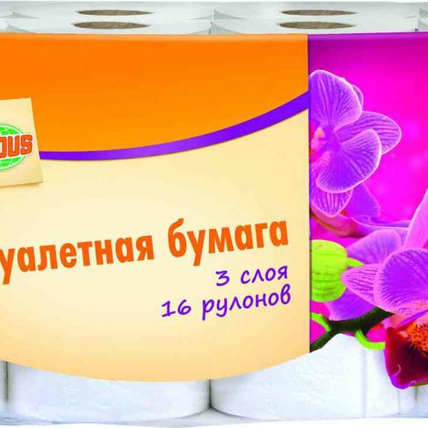 Туалетная бумага Глобус 3 слоя, 16 рулонов
