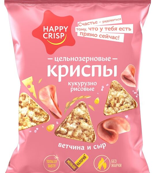 Чипсы Happy Crisp кукурузно-рисовые Ветчина и сыр 50г